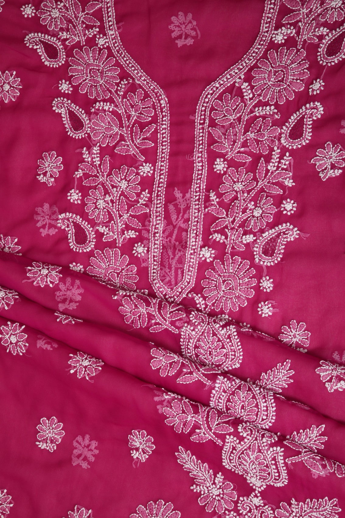 Ada Hand Embroidered Magenta Georgette Lucknowi Chikankari Unstitched Suit Piece A211245