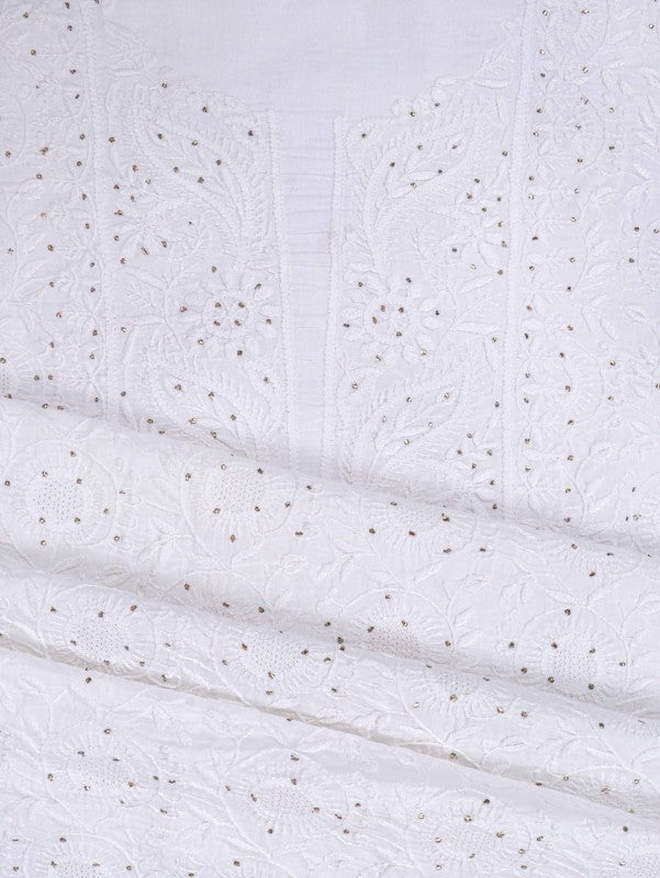 Ada Hand Embroidered White Cotton Lucknowi Chikankari Unstitched Suit Piece With Muqaish Work 01A207475