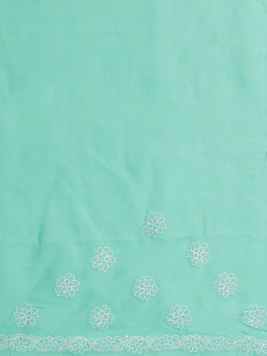 Ada Hand Embroidered Sea Green Cotton Lucknow Chikan Saree With Blouse- A311160