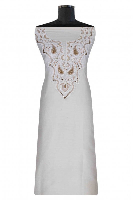 Ada Hand Embroidered White Chanderi Lucknowi Chikan Unstitched Kurta Piece-A485138