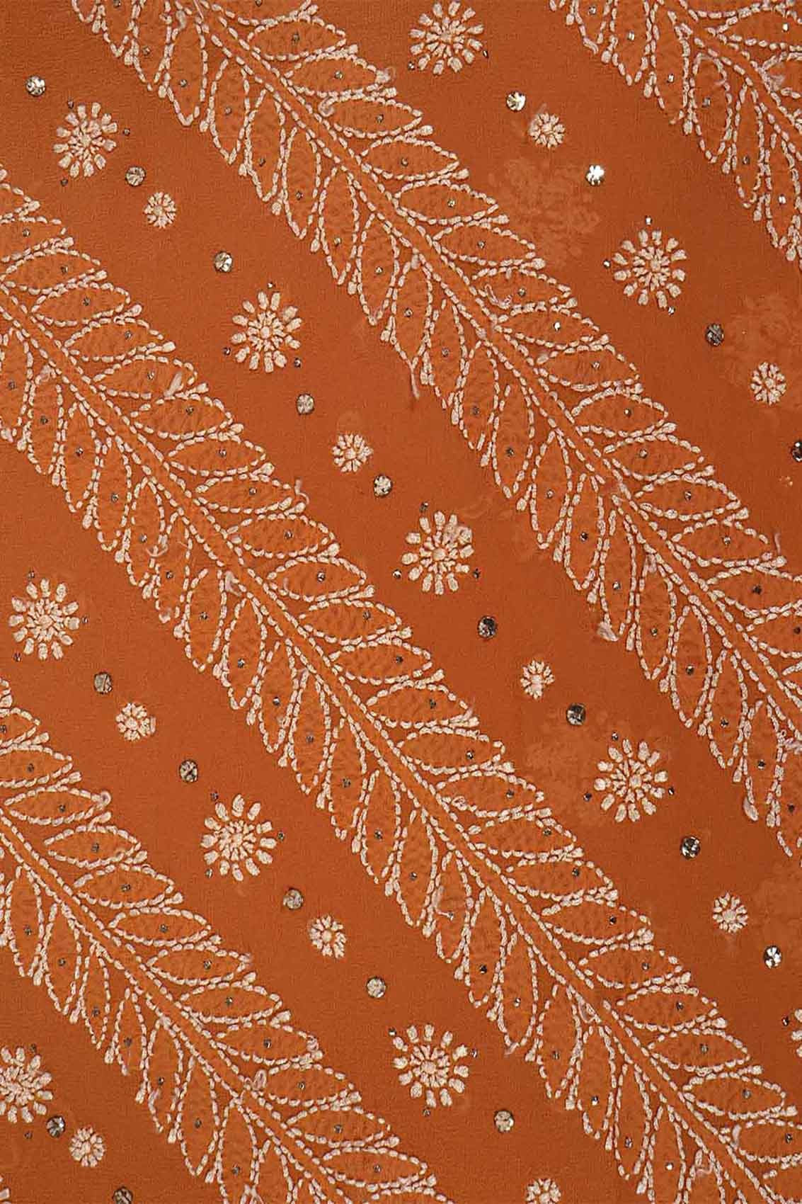 Ada Hand Embroidered Mustard Pure Georgette Lucknowi Chikankari Saree/Blouse With Muqaish Work 01A34780