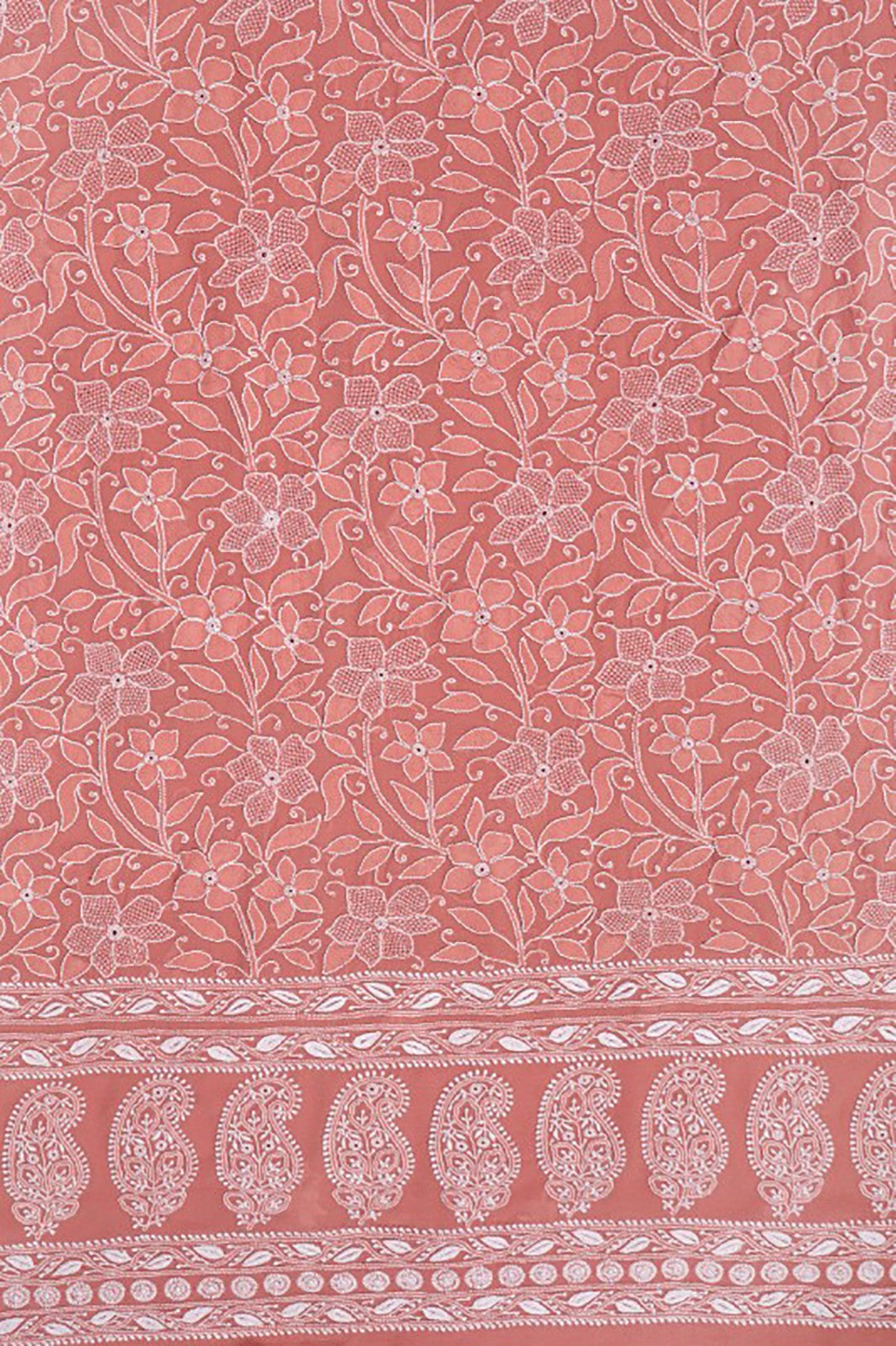 Ada Hand Embroidered Peach Pure Georgette Lucknowi Chikankari Unstitched Kurta Dupatta Set A489072