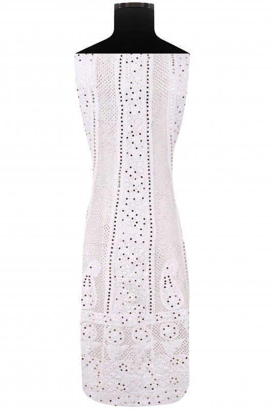 Ada Hand Embroidered White Georgette Lucknowi Chikankari Semi-Stitched Anarkali Kurta Dupatta Set With Muqaish Work 01A137140