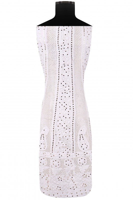 Ada Hand Embroidered White Georgette Lucknowi Chikankari Semi-Stitched Anarkali Kurta Dupatta Set With Muqaish Work 01A137140
