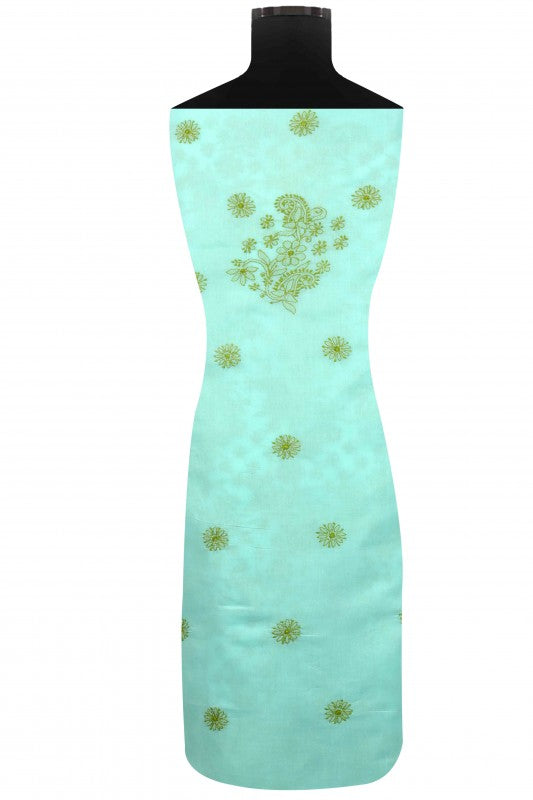Ada Hand Embroidered Sea Green Cotton Lucknowi Chikan Unstitched Suit Piece A603846