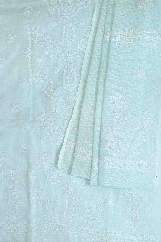 Ada Hand Embroidered Light Blue Kota Lucknowi Chikan Unstitched Kurta Dupatta Set-A596909