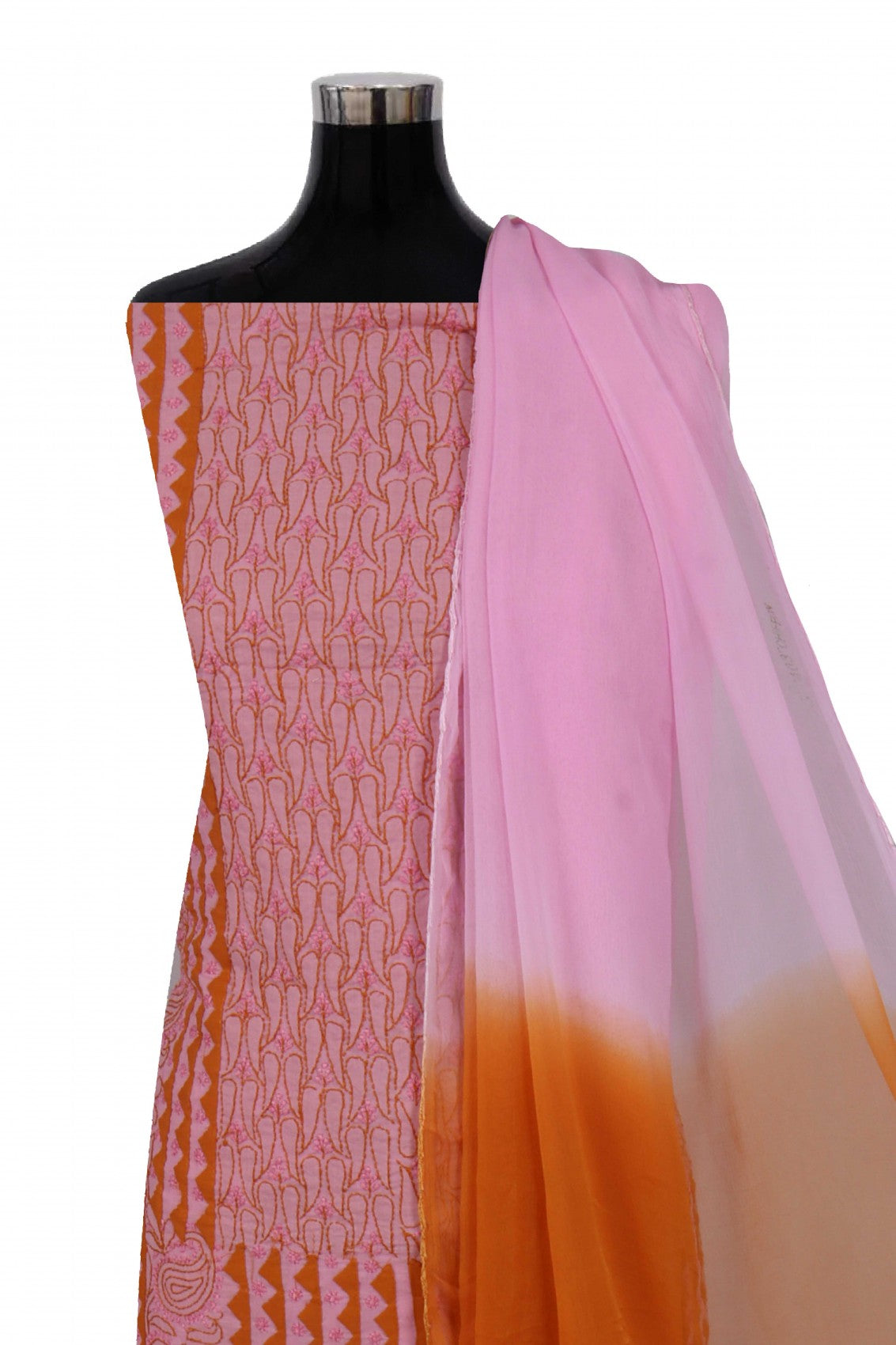 Ada Hand Embroidered Pink Cotton Lucknowi Chikankari Unstitched Suit Piece 01A159500