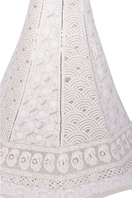 Ada Hand Embroidered White Pure Georgette Lucknowi Chikankari Lehenga Set With Muqaish Work 01A118622