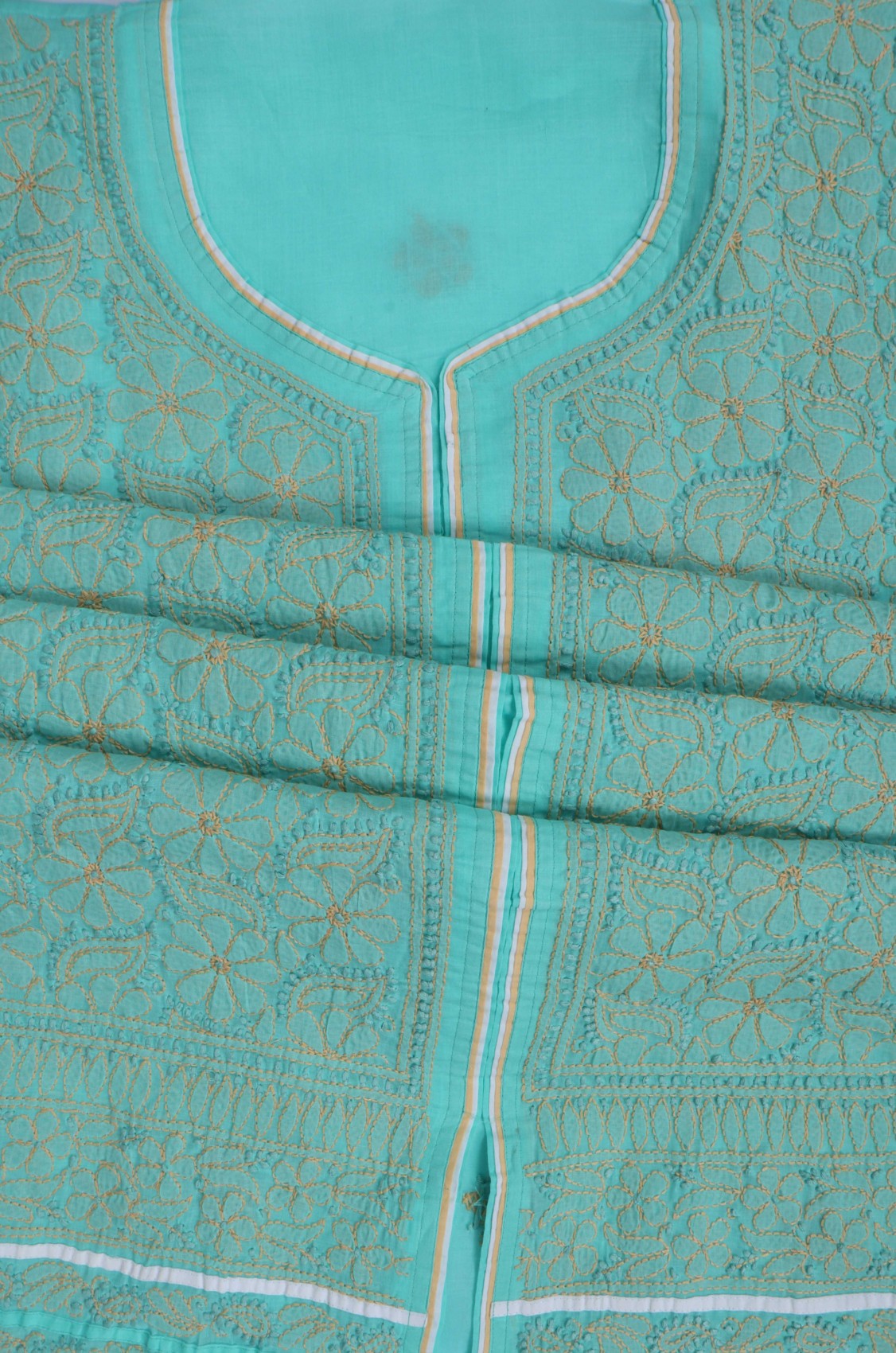 Ada Hand Embroidered Sea Green Cotton Lucknowi Chikankari Unstitched Suit Piece 01A193485