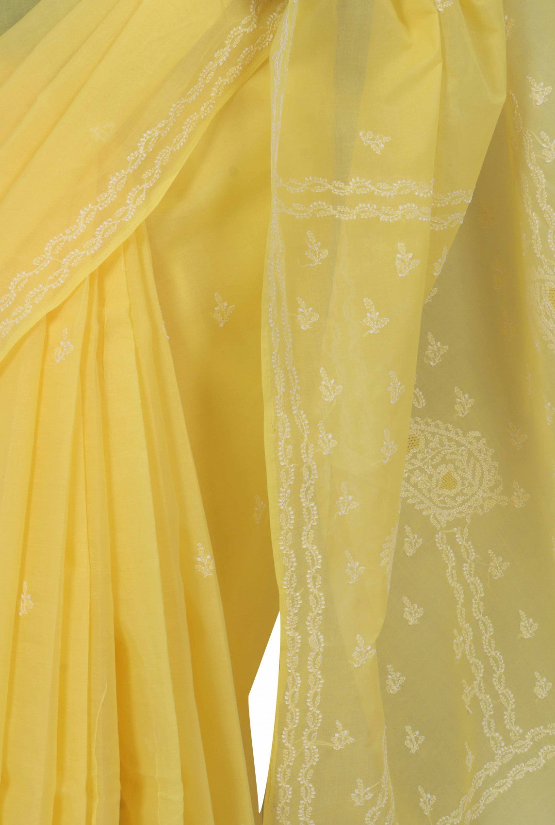 Ada Hand Embroidered Yellow Cotton Lucknow Chikankari Saree with Blouse A614074