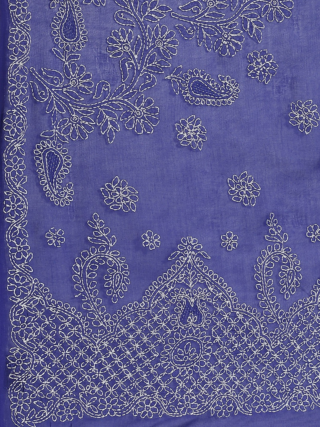 Ada Hand Embroidered Royal Blue Cotton Lucknow Chikan Saree With Blouse A311153