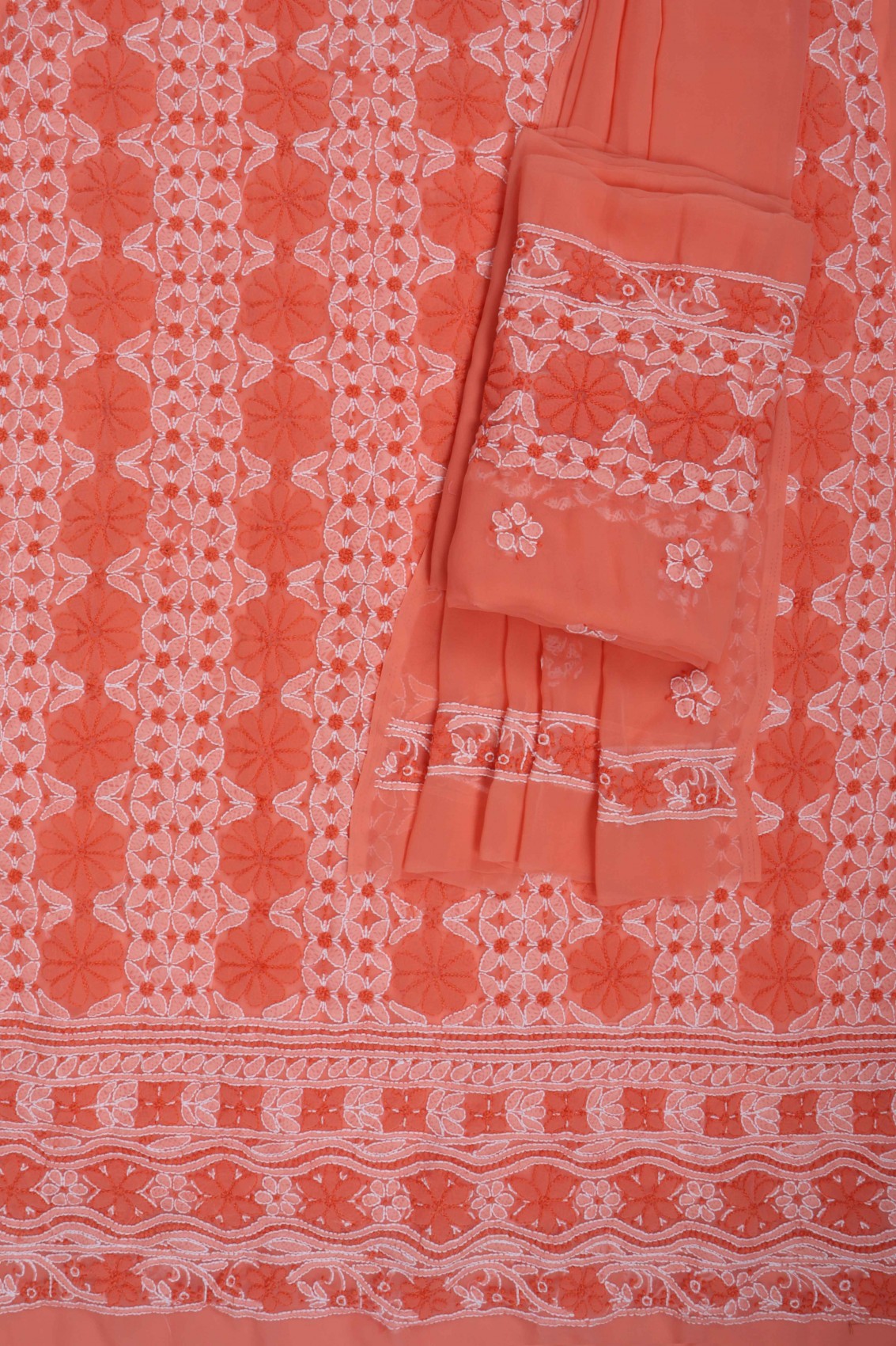 Ada Hand Embroidered Peach Georgette Lucknowi Chikankari Unstitched Suit Piece 01A151212