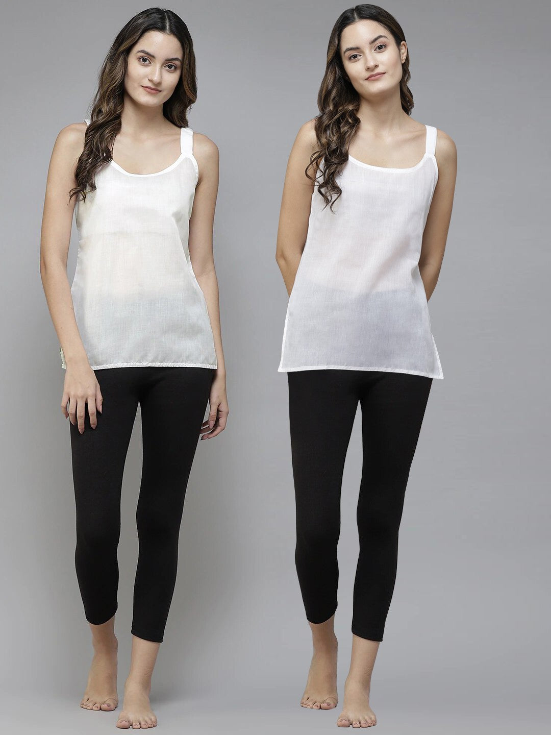 Ada White & Cream Cotton Short Slips Combo of 2 A111177.