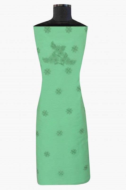 Ada Hand Embroidered Sea Green Cotton Lucknowi Chikan Unstitched Suit Piece-A211141