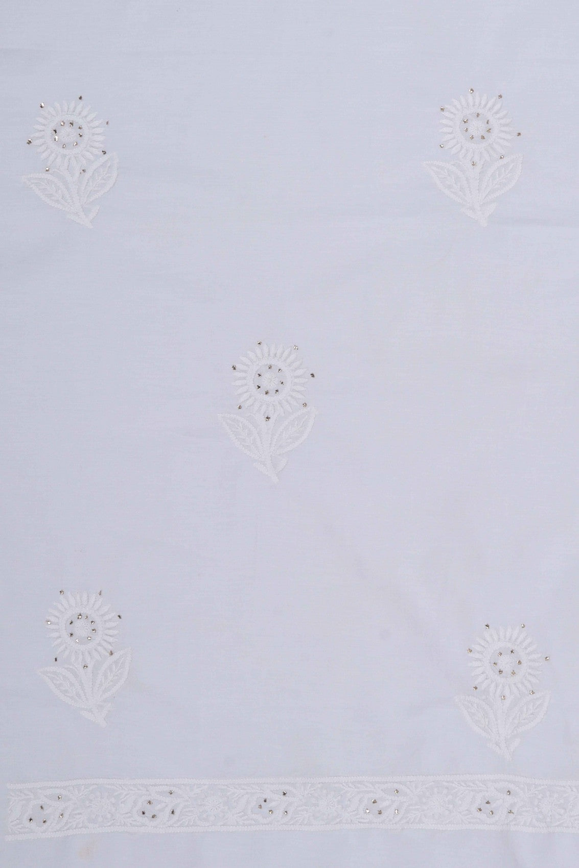 Ada Hand Embroidered White Cotton Lucknowi Chikankari Unstitched Suit Piece With Muqaish Work 01A259997