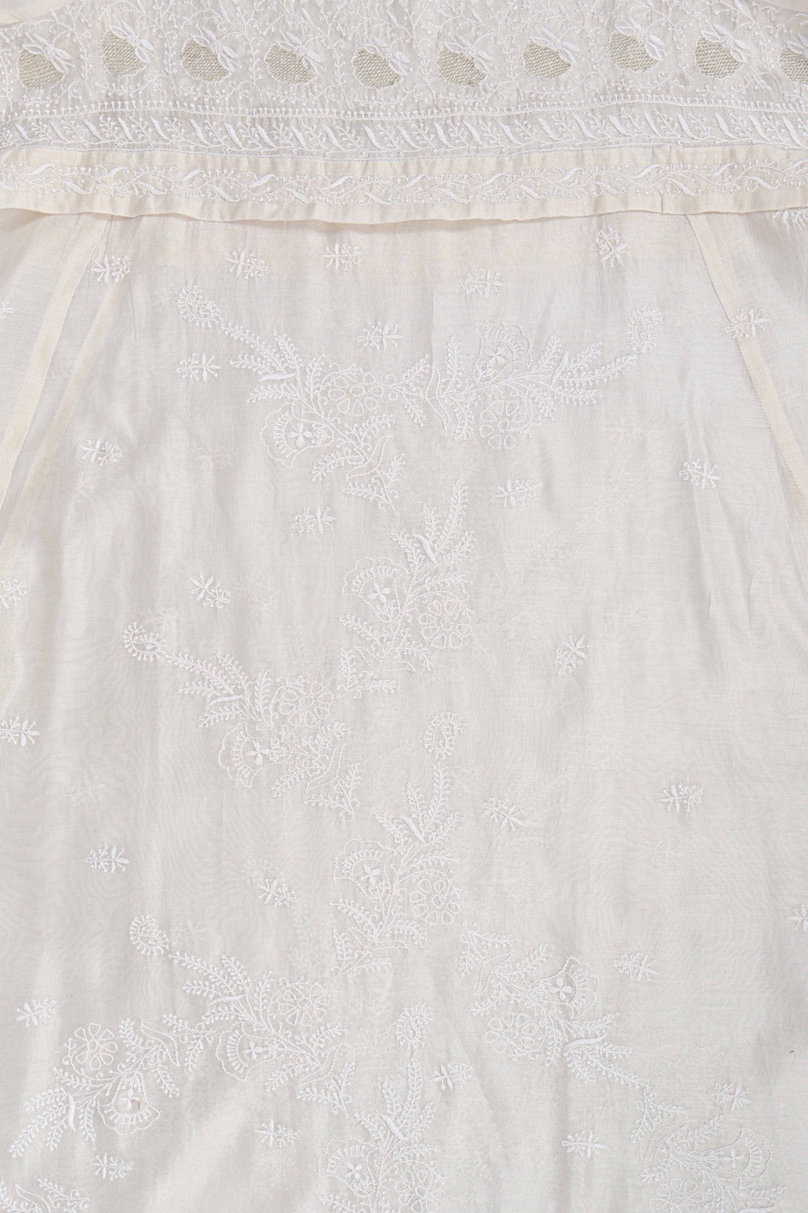 Ada Hand Embroidered Off White Chanderi Lucknowi Chikankari Semi-stitched Kurta Dupatta Set With Zari Work 01A124160