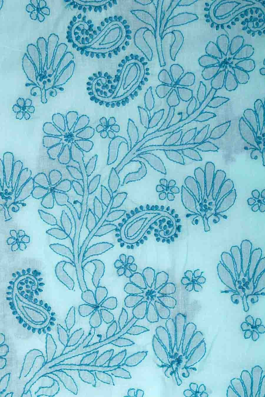 Ada Hand Embroidered Light Blue Cotton Lucknowi Chikan Unstitched Suit Piece A211121