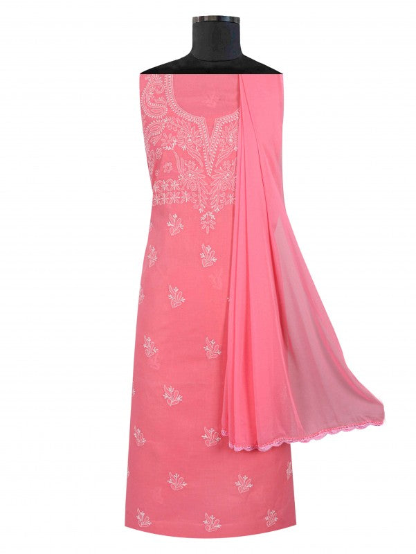 Ada Hand Embroidered Hot Pink Cotton Lucknowi Chikan Unstitched Suit Piece A266773