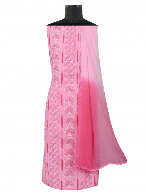 Ada Hand Embroidered Pink Cotton Lucknowi Chikankari Unstitched Suit Piece 01A106148