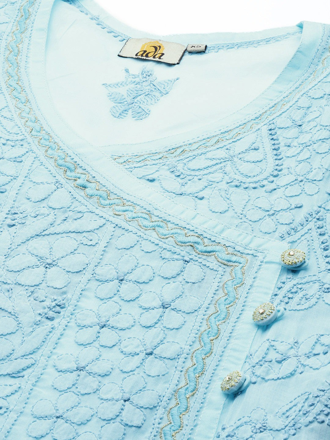 Ada Hand Embroidered Blue Cotton Lucknow Chikan Kurta A411250