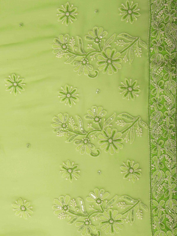 Ada Hand Embroidered Green Georgette Lucknowi Chikankari Saree/Blouse with Sequinned Work A600501