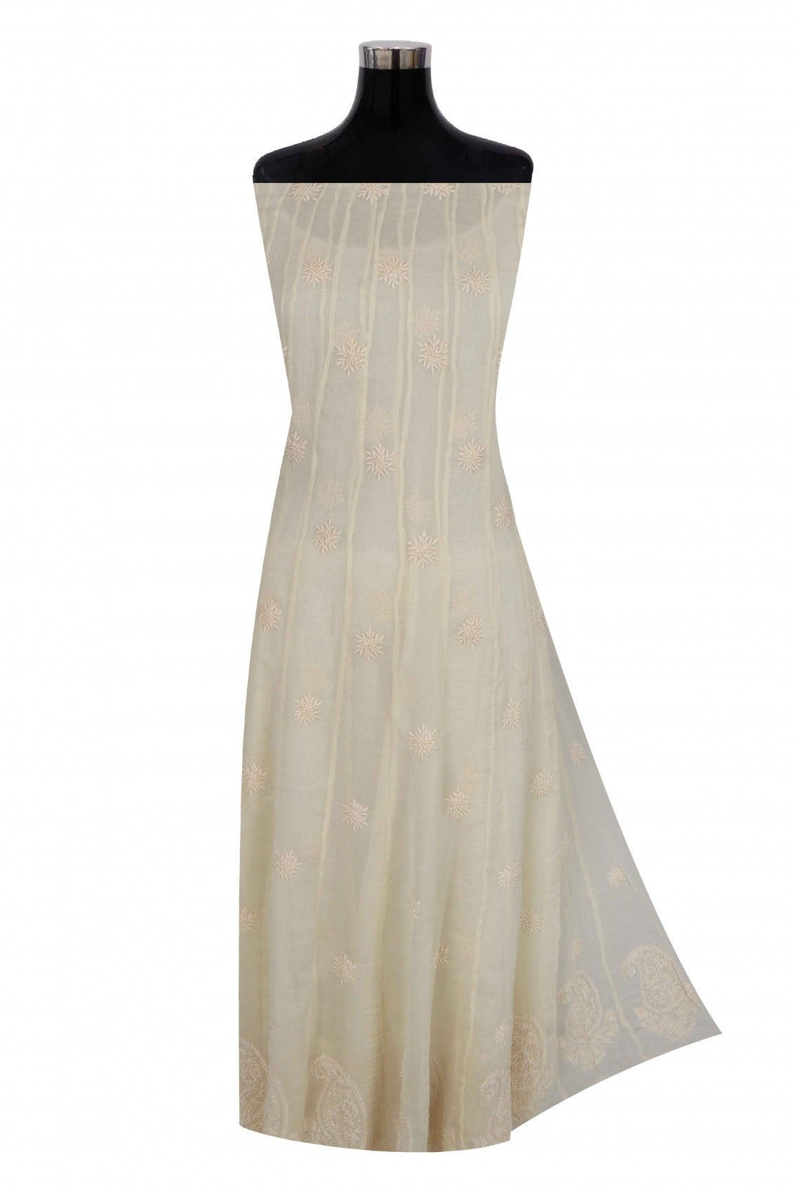 Ada Hand Embroidered ivory white Net Lucknowi Chikakari Semi-Stitched Anarkali Kurta A623179