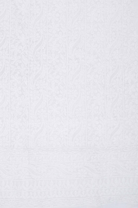 Ada Hand Embroidered White Kota Lucknowi Chikan Unstitched Kurta Piece A623134