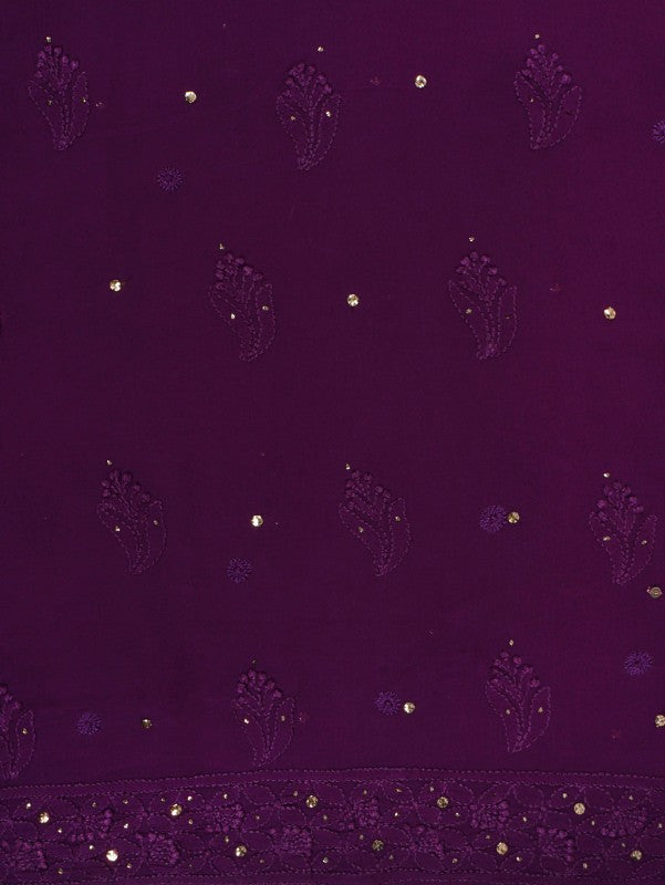 Ada Hand Embroidered Purple Georgette Lucknowi Chikan Unstitched Kurta Piece With Muqaish Work A588369