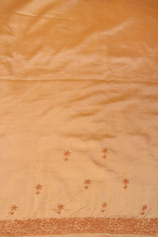 Ada Hand Embroidered Natural Dark Fawn Silk Lucknowi Chikankari Saree With Blouse 01A77505