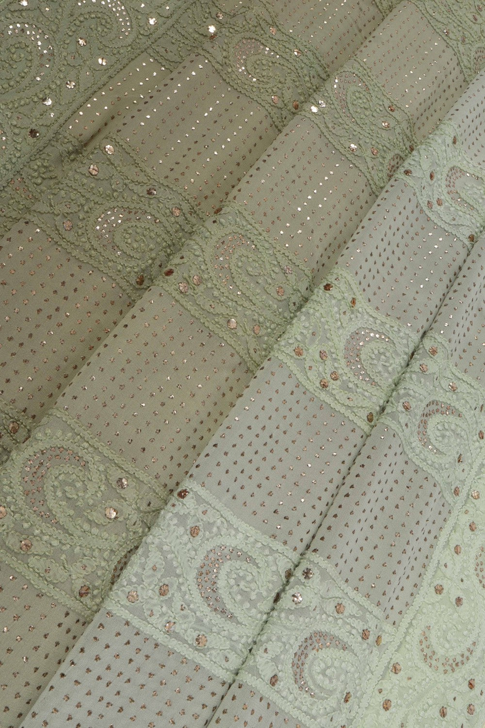 Ada Hand Embroidered Pistachio Green Pure Georgette Lucknowi Chikankari Saree/Blouse With Muqaish Work A580481