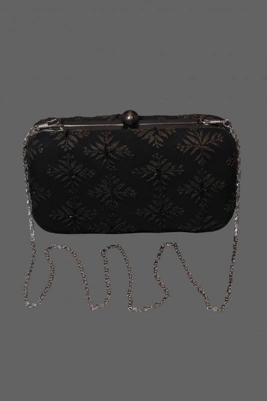 Ada Hand Embroidered Black Pure Georgette Lucknow Chikankari Clutch -A358234
