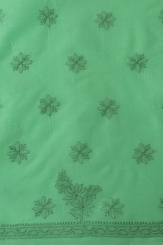 Ada Hand Embroidered Sea Green Cotton Lucknowi Chikan Unstitched Suit Piece-A211141