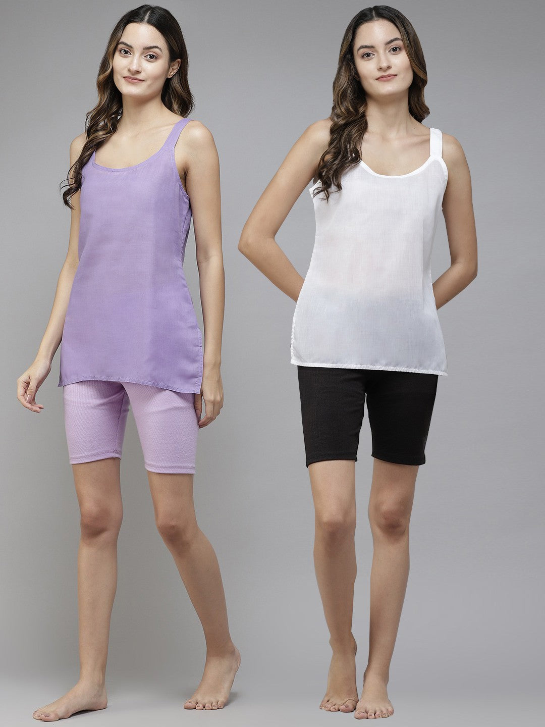 Ada White & Mauve Cotton Short Slips Combo of 2 A111172.