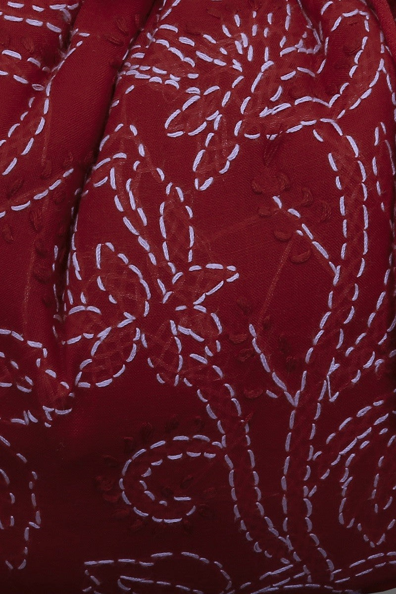 Ada Hand Embroidered Red Cotton Lucknow Chikankari Potli- A606506
