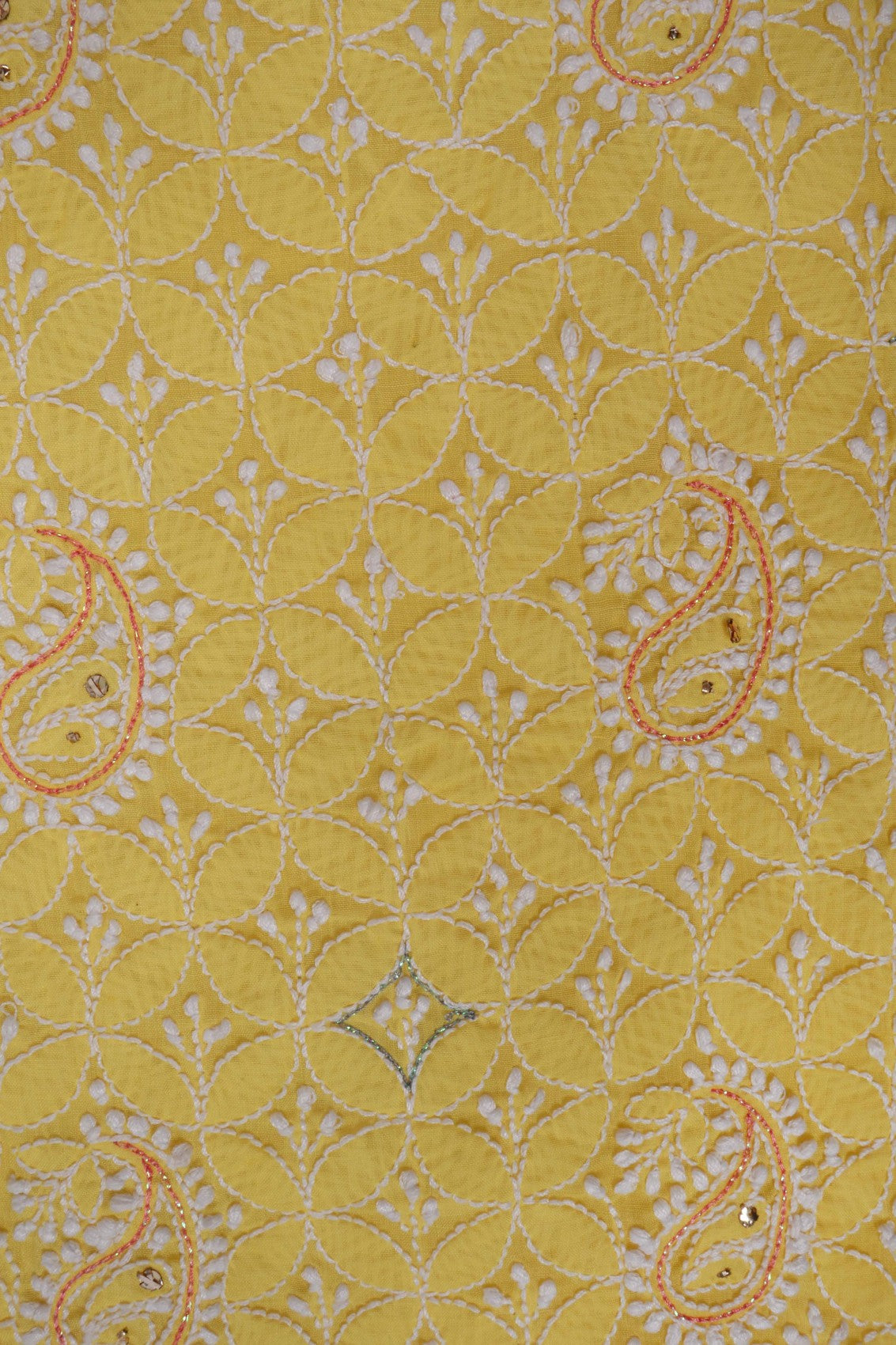 Ada Hand Embroidered Yellow Cotton Lucknowi Chikan Unstitched Suit Piece With Muqaish work 01A204436