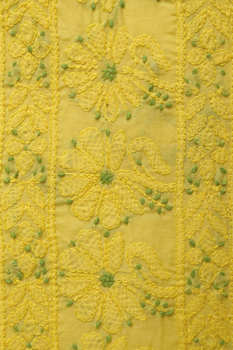 Ada Hand Embroidered Yellow Cotton Lucknowi Chikan Unstitched Suit Piece–A100156