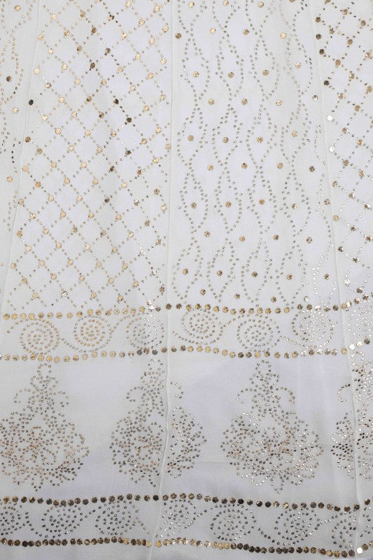 Ada Hand Embroidered White Pure Georgette Unstitched Anarkali Kurta Dupatta With Muqaish Work–A614564