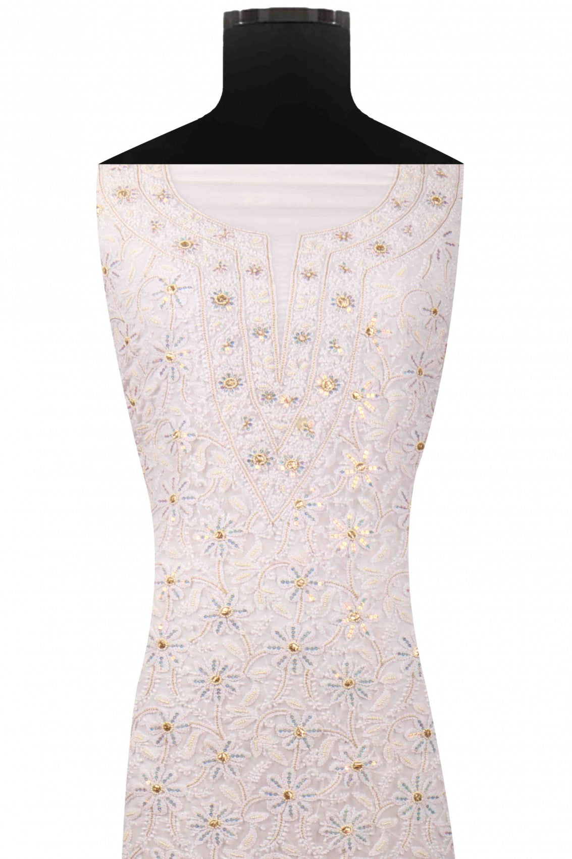 Ada Hand Embroidered White Georgette Lucknowi Chikankari Unstitched Suit Piece With Pearl Work A262204