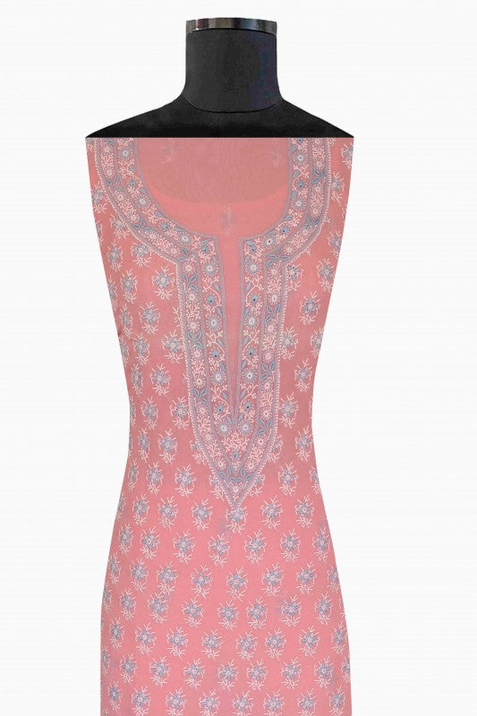 Ada Hand Embroidered Rose Pink Pure Georgette Lucknowi Chikan Unstitched Kurta Piece A98840