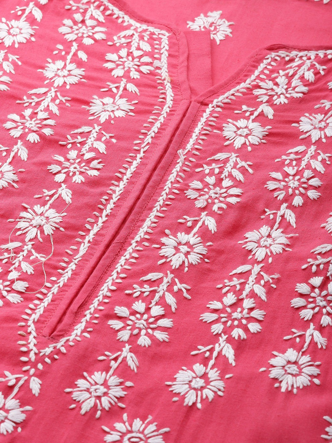 Ada Hand Embroidered Coral Pink Cotton Lucknow Chikankari Straight  Kurta  A133720