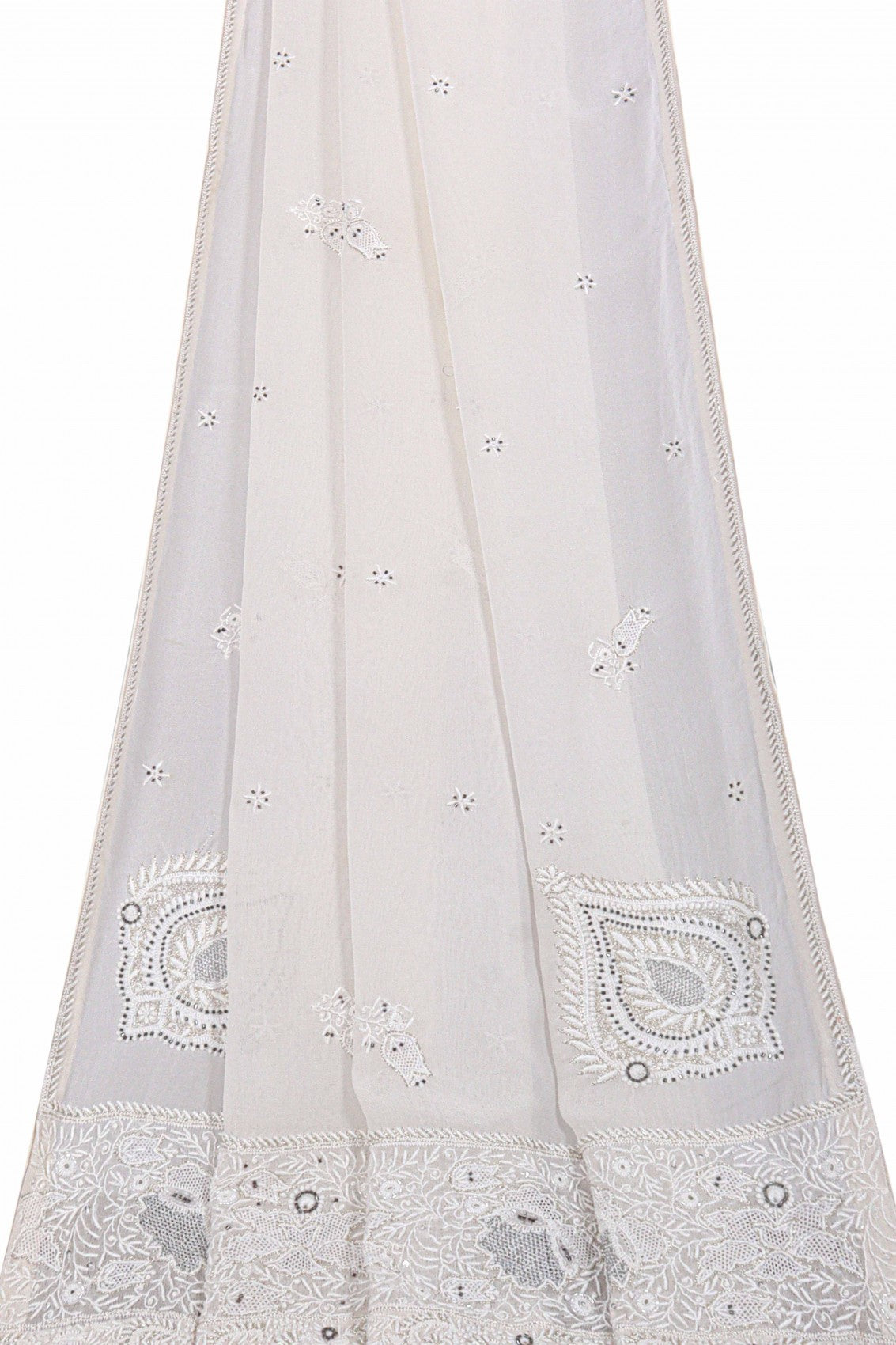 Ada Hand Embroidered White Pure Georgette Lucknowi Chikankari Dupatta With Zari Work A341283