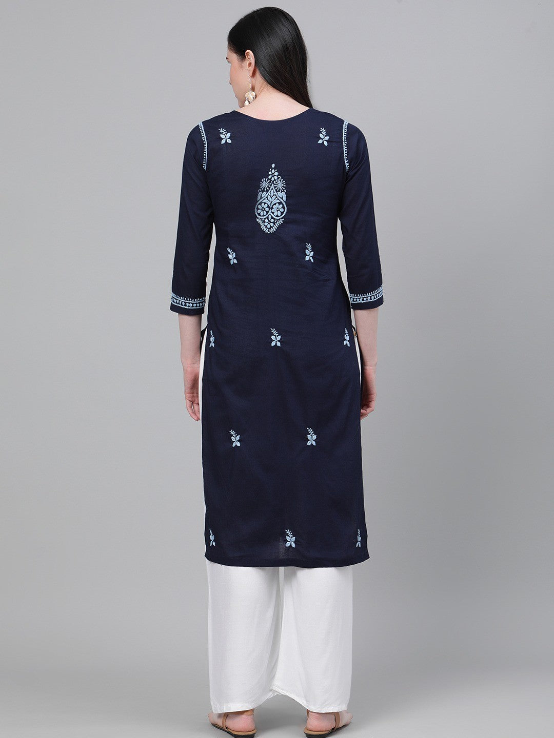 Ada Hand Embroidered Navy Blue Cotton Lucknowi Chikankari Kurta A411146