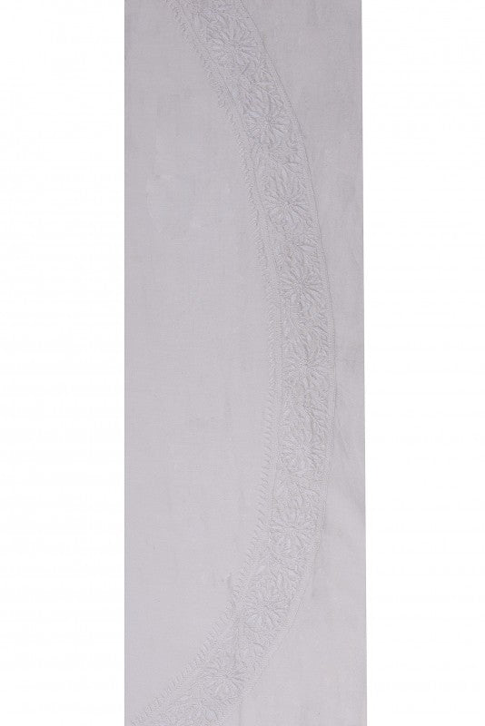 Ada Hand Embroidered White Chanderi Lucknowi Chikankari Unstitched Men's Kurta Piece A595432