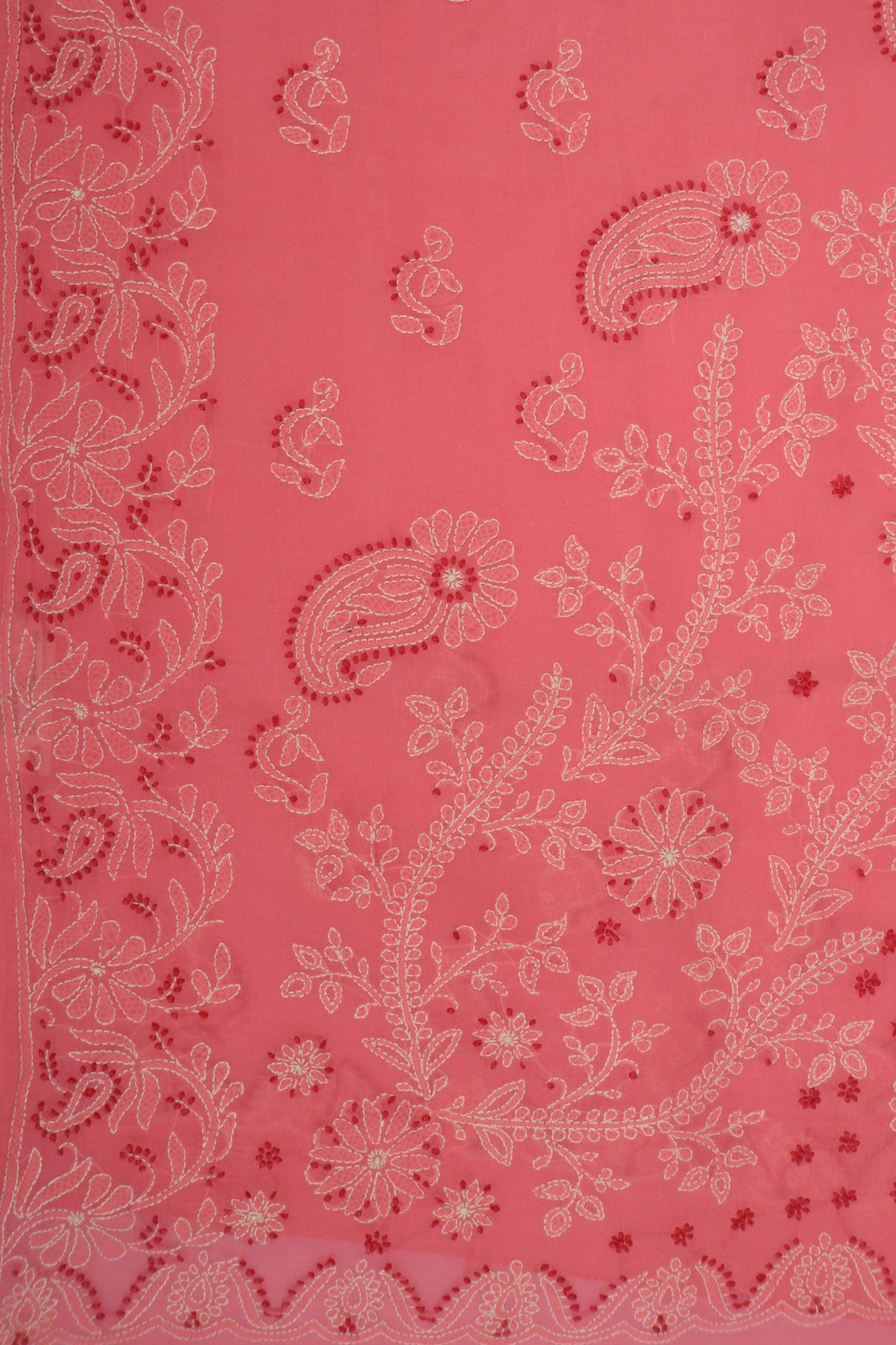 Ada Hand Embroidered Carrot Pink Cotton Lucknowi Chikankari Saree With Blouse A578170