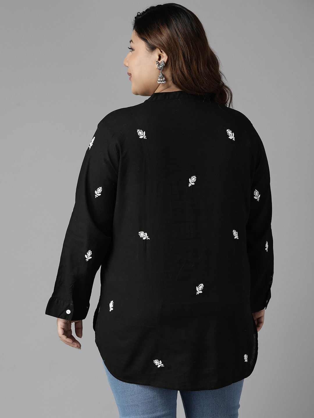 Ada Hand Embroidered Black Cotton Lucknowi Chikankari Short Kurti A911222