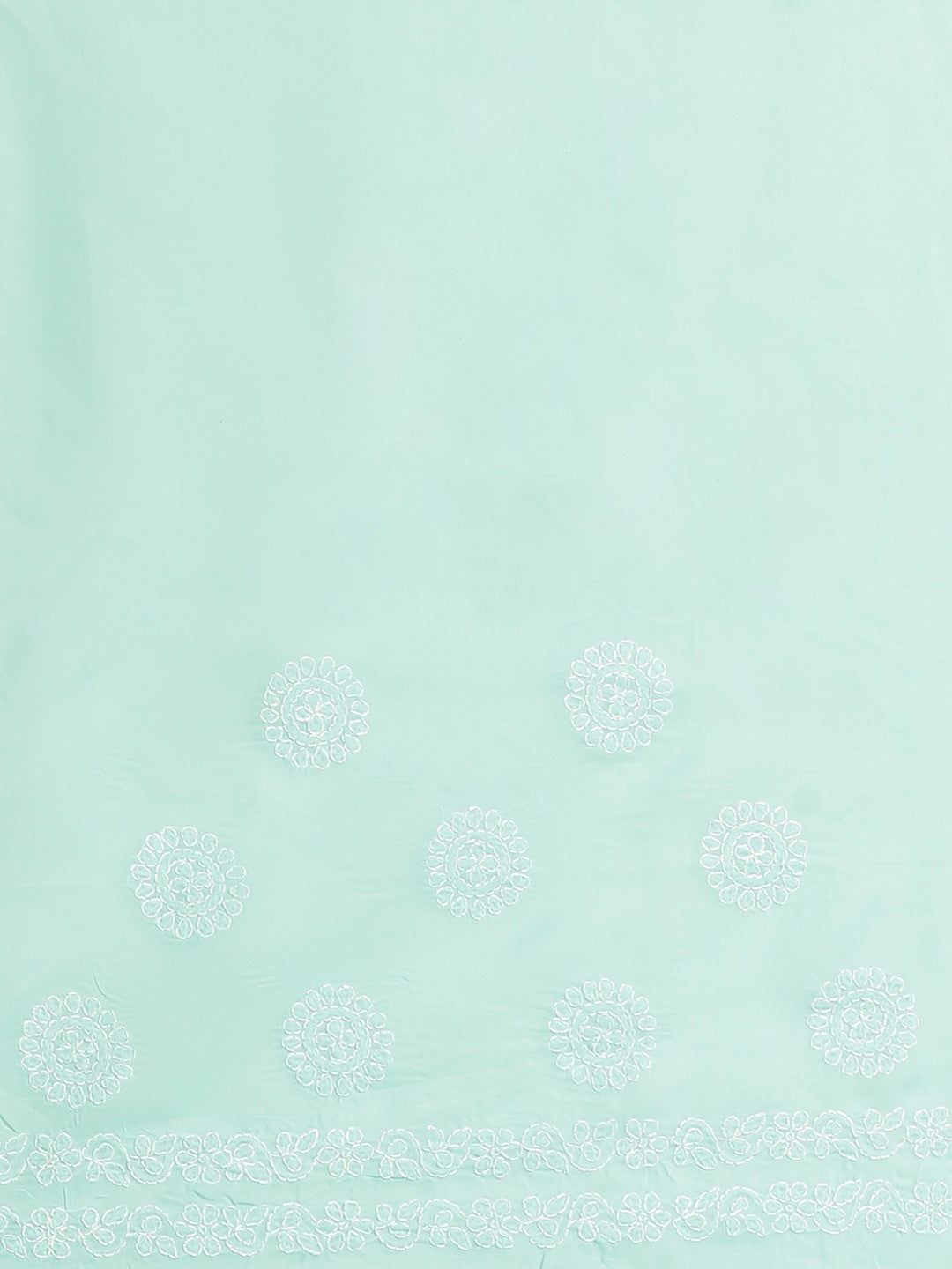 Ada Hand Embroidered Sea Green Cotton Lucknow Chikan Saree With Blouse- A311118