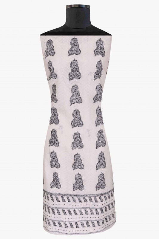 Ada Hand Embroidered White Cotton Lucknowi Chikan Unstitched Suit Piece A614294