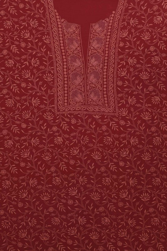 Ada Hand Embroidered Maroon Pure Georgette Lucknowi Chikan Unstitched Kurta Dupatta Set A511814