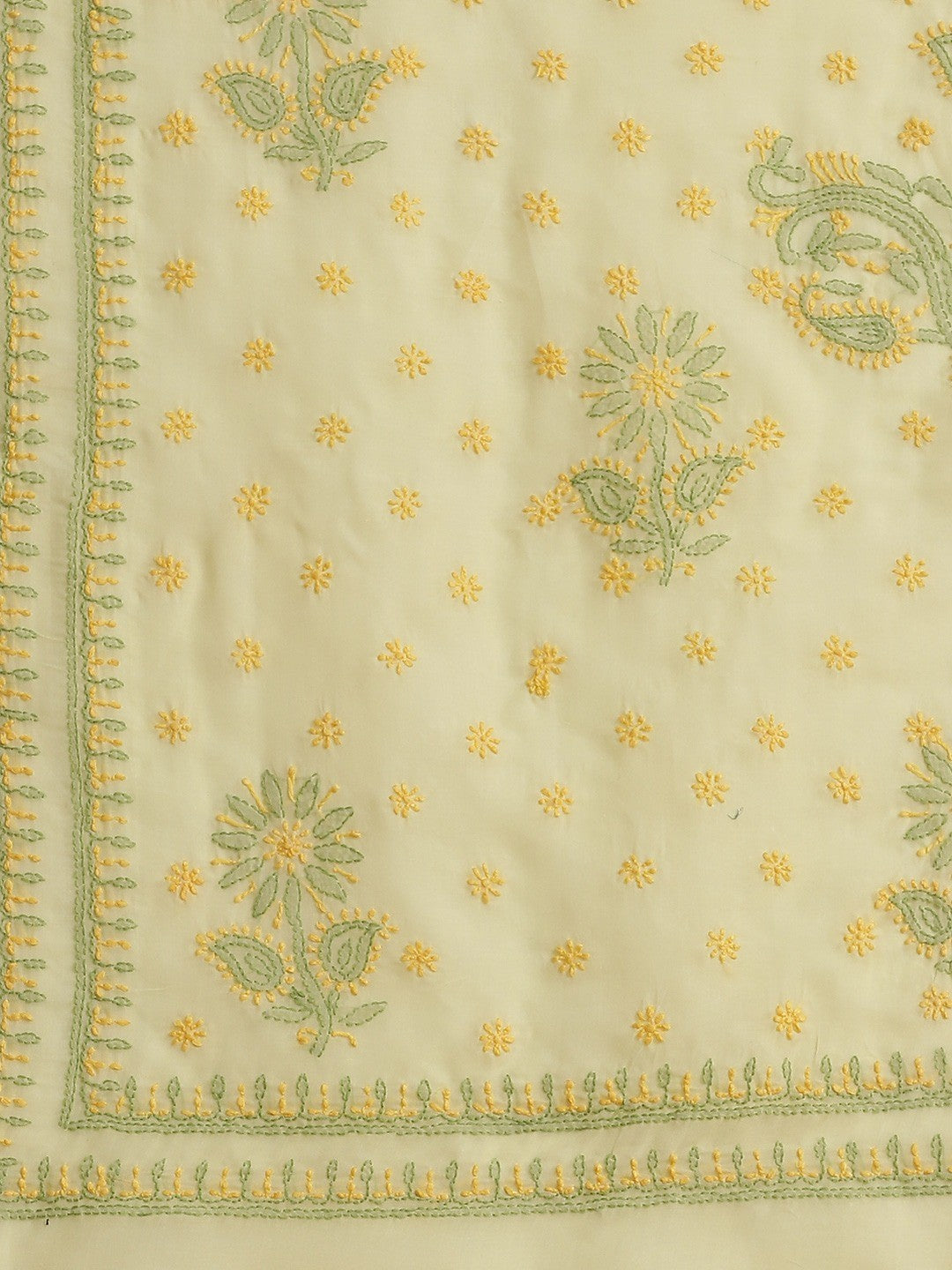 Ada Hand Embroidered Lemon Cotton Lucknow Chikan Saree With Blouse- A311314