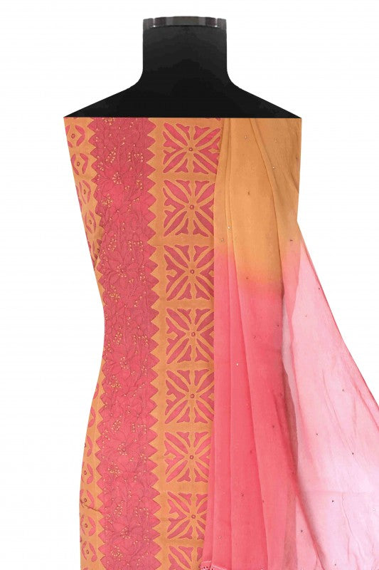 Ada Hand Embroidered Pink Cotton Lucknowi Chikankari Unstitched Suit Piece 01A167071